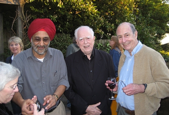 Distinguished professor John Casida (center) with his former graduate students Sarjeet Gill (left), a distinguished professor at UC Riverside, and Bruce Hammock, a distinguished professor at UC Davis. This image was taken in 2016 at UC Berkeley.