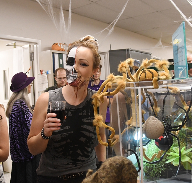 Entomology graduate Danielle Wishon said it took her four hours to do this make-up. (Photo by Kathy Keatley Garvey)
