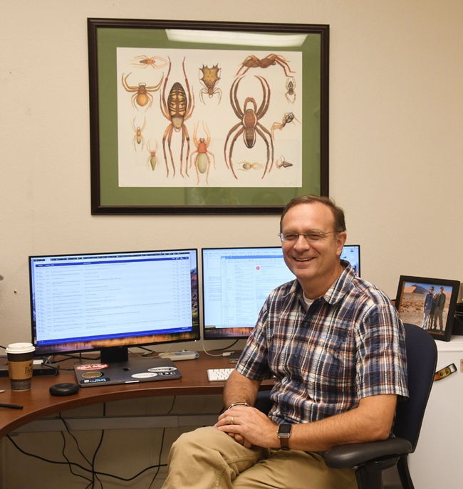 UC Davis professor Jason Bond in his office in the Academic Surge Building. (Photo by Kathy Keatley Garvey)