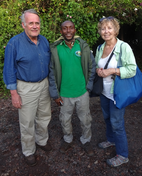 Jim and Patty Carey with their guide who drove them from Rwanda to Congo for mountain gorilla trek in Goma, Congo. (Photo by Patty Carey)