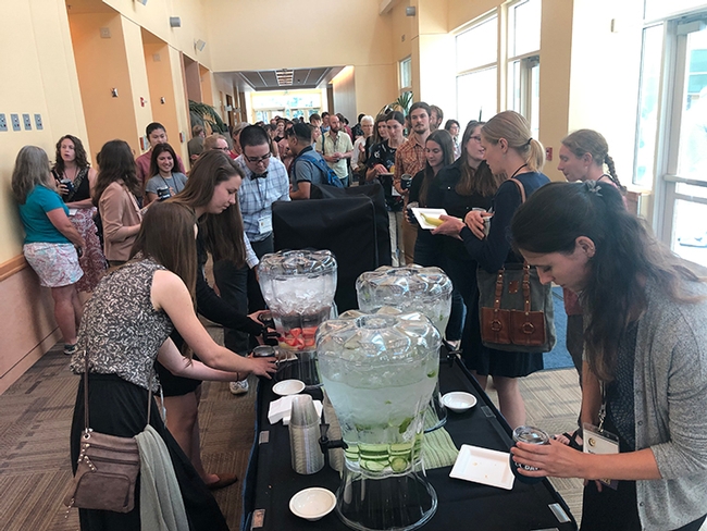 It's break time in the ARC Ballroom, UC Davis, for the attendees at the International Pollinator Conference. (Photo by Kathy Keatley Garvey)
