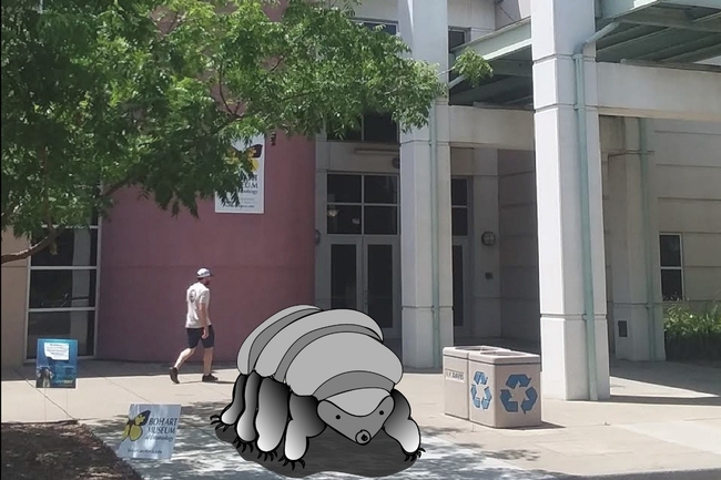 An artist's conception of a tardigrade sculpture in front of the Bohart Museum of Entomology.