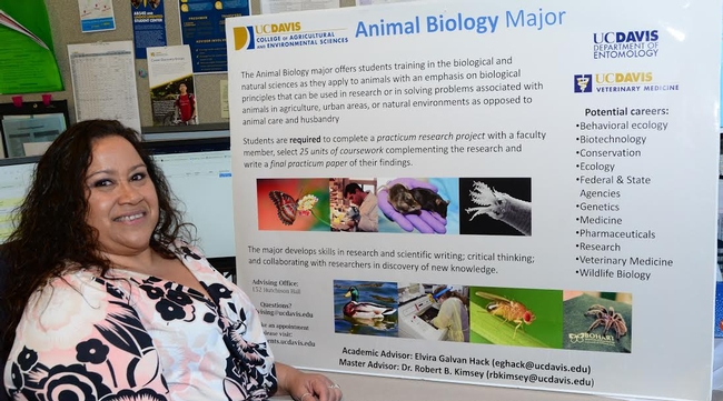 Elvira Galvan Hack is the winner of an international award for her work in advising undergraduate students in the animal biology major at UC Davis. (Photo by Kathy Keatley Garvey)