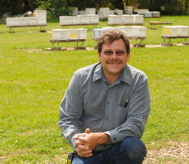 Brian Fishback at the Harry H.Laidlaw Jr. Honey Bee Research Facility. (Photo by Kathy Keatley Garvey)