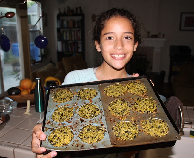 Molly Nansen with the muffin recipe she created, using cabbage. (Photo by Christian Nansen)