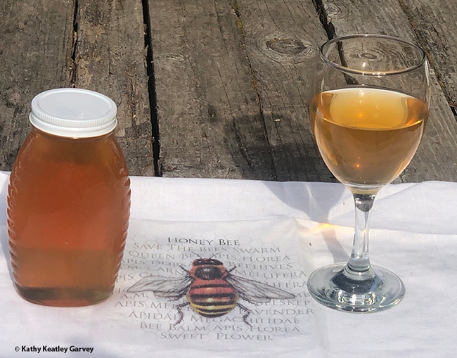 Participants in the California Master Beekeeper Program's online introduction to mead will learn about honey and mead. (Photo by Kathy Keatley Garvey)