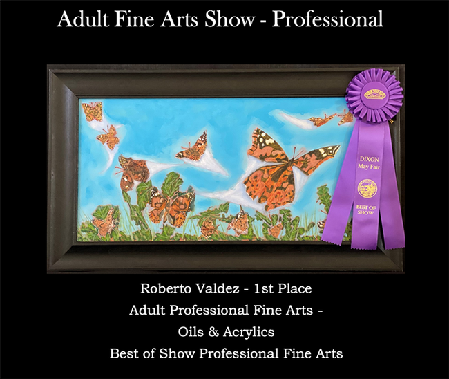 This painting in the oils and acrylics category, won best of show in professional fine arts at the 2021 Dixon May Fair. It is the work of Robert Valdez.
