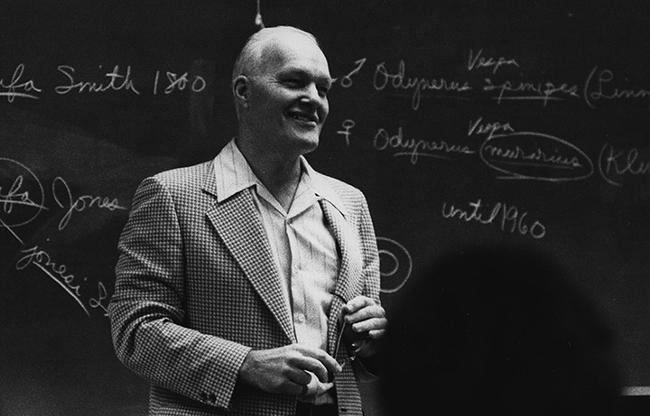 The Bohart Museum is named for noted entomologist and UC Davis professor Richard Bohart (1913-2007),  shown here in the classroom. (Bohart Museum archived photo)