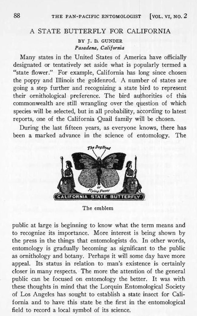 Article in the Pan-Pacific Entomologist in 1929