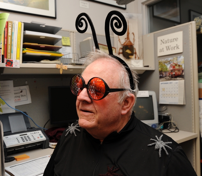 Insect photographer Tom Roach of Lincoln came dressed as a bug. (Photo by Kathy Keatley Garvey)