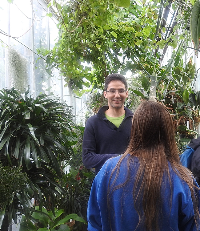 Ernesto Sandoval, collections manager of the Botanical Conservatory, fields questions from a previous UC Davis Biodiversity Museum Day. (Photo by Kathy Keatley Garvey)