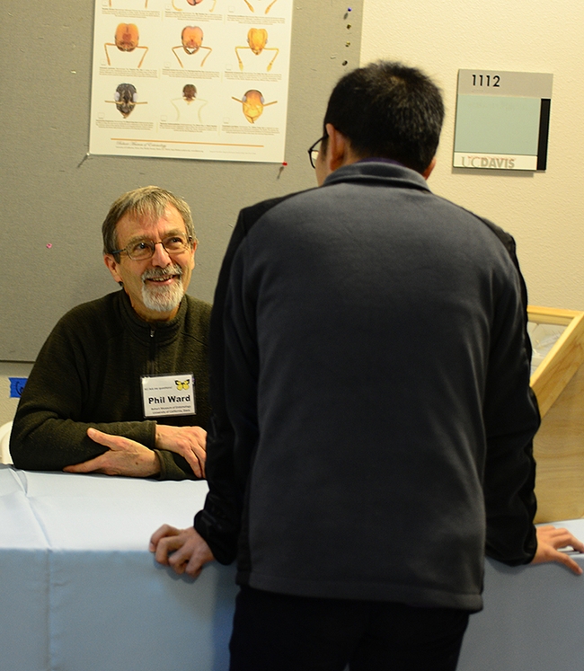 Professor Phil Ward, known for his expertise on ant systematics, answers a question at the 2019 Biodiversity Museum Day. (Photo by Kathy Keatley Garvey)