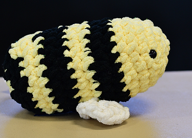 A crocheted bumble bee, the work of Faith Ford, 14, of Vacaville. (Photo by Kathy Keatley Garvey)