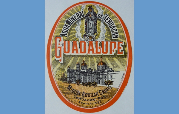 A 1920's label from water bottled in Tehuacan, Mexico, famous for its mineral waters. Photo by Casey Walsh.