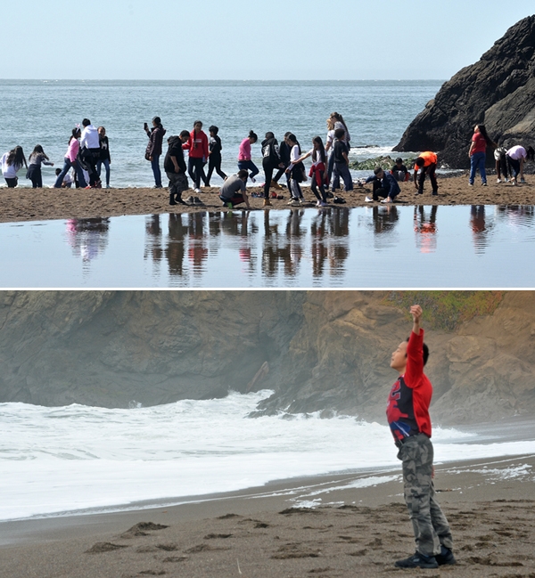 Youth on a field trip to see the end of their watershed: The Pacific Ocean. For many, it was their first time to the beach. Photos by Marianne Bird.