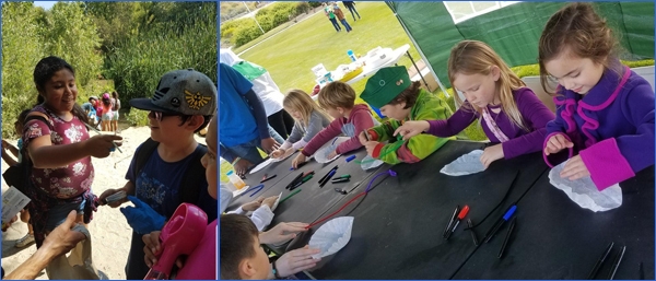 4-H youth measuring the pH of the Santa Ana River (left) and 4-H youth learning about the properties of water properties at a local event (right). Photos by Claudia Diaz.