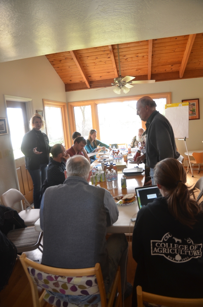 Farmer meeting on February 28, 2018 at Park Farming, Meridian, CA at which innovative reduced disturbance organic vegetable production systems were discussed and at which the Kaisers were recognized as CASI's 2017 Farmer Innovators