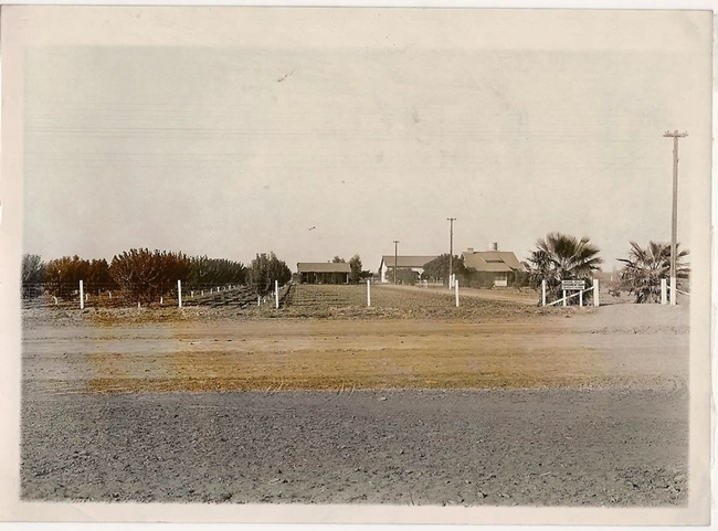 This is the earliest known picture of the entrance to the University of California Desert Research and Extension center in 1915