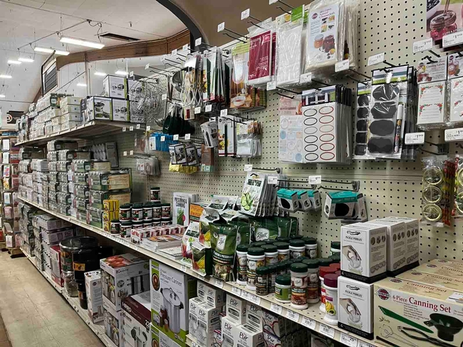 Shelves of canning and preserving supplies at Ace Hardware in Paradise. Debi Durham