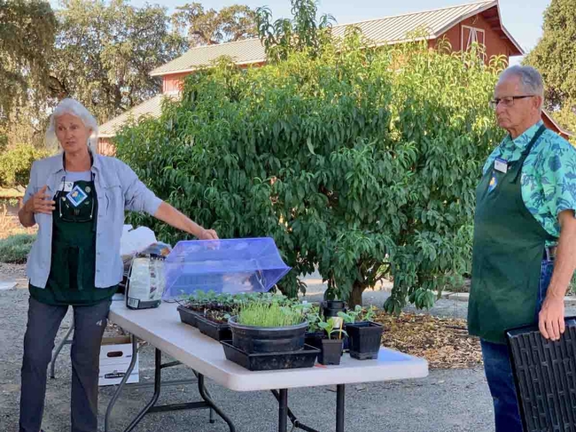 Master Gardeners Jenny Marr and Keith Stilson conducting a workshop on seed starting in August 2022 at Patrick Ranch. Laura Kling