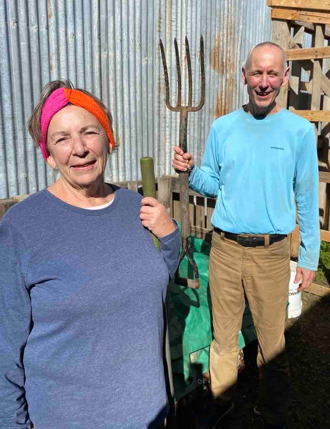 Laurie Stanley and Matthew Norby, volunteer gardeners at the community garden at St. Timothy's in Gridley. Grace Mahannah