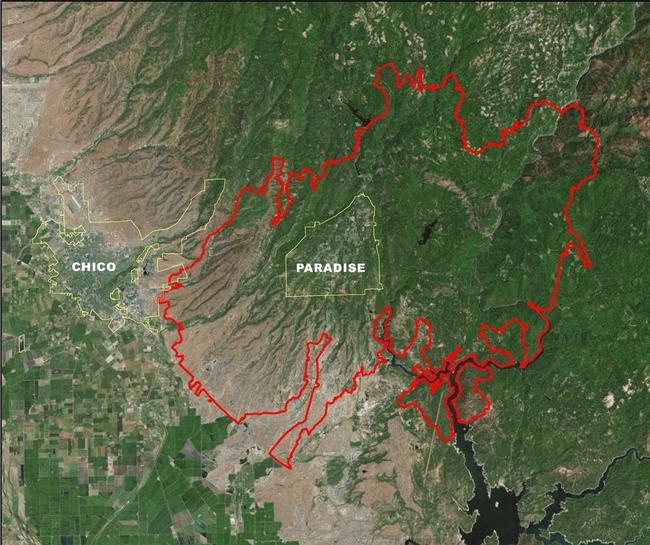 Aerial Footprint of the Camp Fire, NASA/MSFC, and USGS