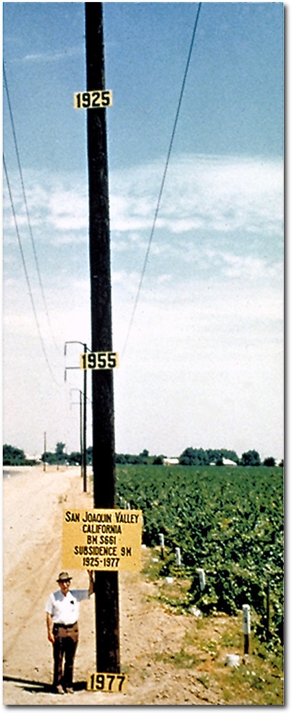 Joseph Poland near Mendota showing the level of subsidence in the San Joaquin Valley
