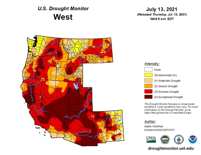 Drought Monitor Western US as of 7-13-2021