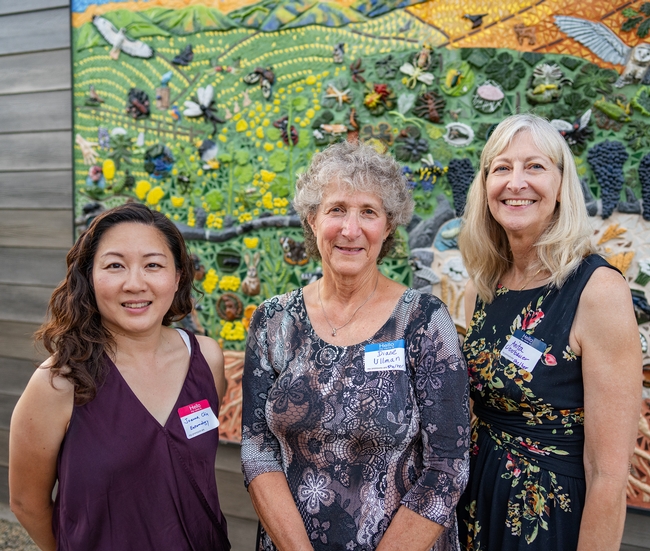 Anita Oberbauer (right), executive associate dean of the College of Agricultural and Environmental Sciences, and Joanna Chiu (far left), professor and chair of the UC Davis Department of Entomology and Nematology, share a congratulatory photo with UC Davis distinguished professor Diane Ullman. (Photo courtesy of Jael Mackendorf, UC Davis College of Agricultural and Environmental Sciences)