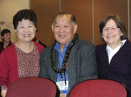 This image, taken at the 2011 ESA seminar honoring Harry Kaya, shows Harry and his wife, Joanna,  and his former PhD student, Mary Barbercheck (right). (Photo by Kathy Keatley Garvey)