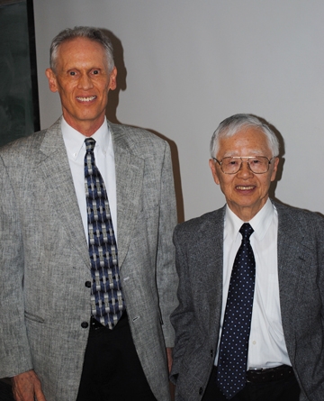 Joel Coats (left) and Fumio Matsumura at Iowa State University lecture, April of 2011. (Photo courtesy of Iowa State University)