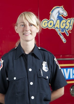Susan Gilik as a student firefighter. (Photo courtesy of the UC Davis Fire Department