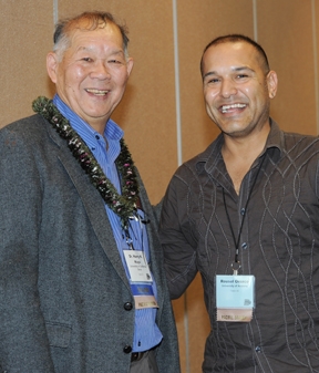 Harry Kaya with Rousel Orozco, who is working on nematode research in the midwest and is interested in Kaya's work.