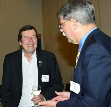 Frank Zalom (left), former director of  UC IPM and a former recipient of the James Meyer Distinguished Achievement Award, chats with Steve Meyer, husband of Mary Lou Flint.