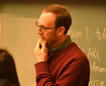 Professor Jay Rosenheim ponders a question from a student. (Photo by Kathy Keatley Garvey)