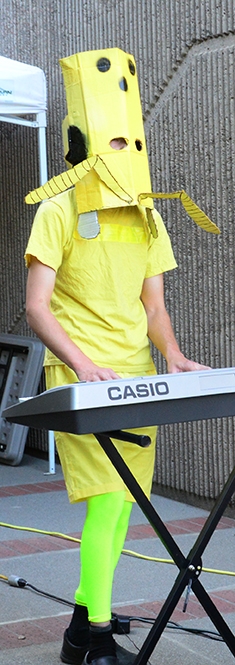 Keyboard artist Zachary Griebenow dressed as “a generic male leptanilline ant.