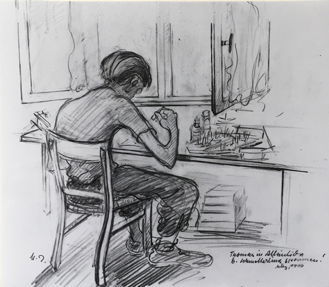 Tom Eisner at age 11 pinning insects. This is a sketch by his artist mother, Margarete Heil-Eisner.