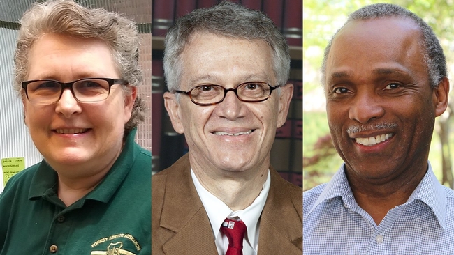 Newly elected ESA members (from left) research entomologist and UC Davis-educated Melody Keena of the U.S. Forest Service; UC Davis distinguished professor Walter Leal; and research entomoogist Alvin Simmons of the USDA Agricultural Research Service. (Courtesy of ESA)