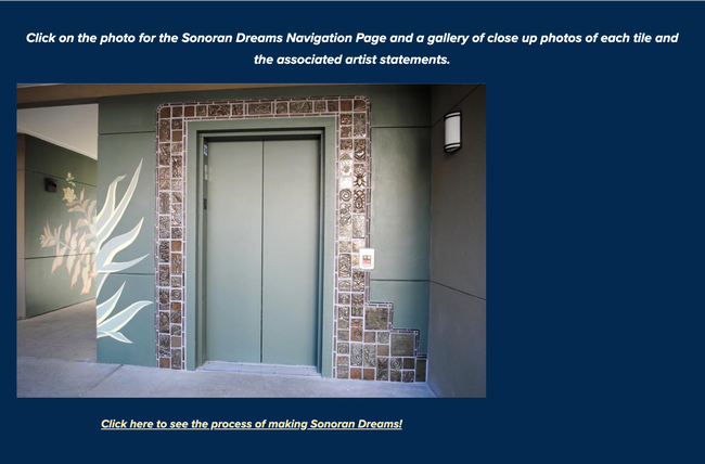 This is a screen shot of the Sonoran Dreams project on the UC Davis Department of Entomology and Nematology website. Visitors can click on the tiles to see more about the art and the artists.