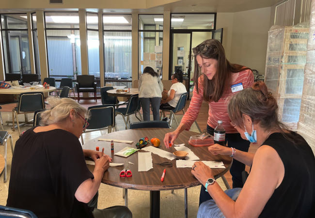 UC Master Gardeners teach residents how to make seed tape. Photo courtesy of Shital Parikh.