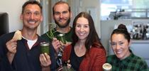 L to R: Gerry Spinelli, Chris Shogren, UCCE Environmental Horticulture Advisor, Lindsey Pedroncelli and Natalie Levy, UCCE Soil Health and Organics Material Management Advisor,  pose with a batch of fresh pesto. for Food Blog Blog