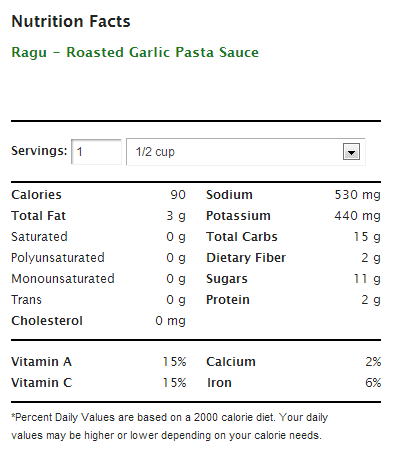 One serving of Ragu has as much sugar as 3 Oreo cookies
