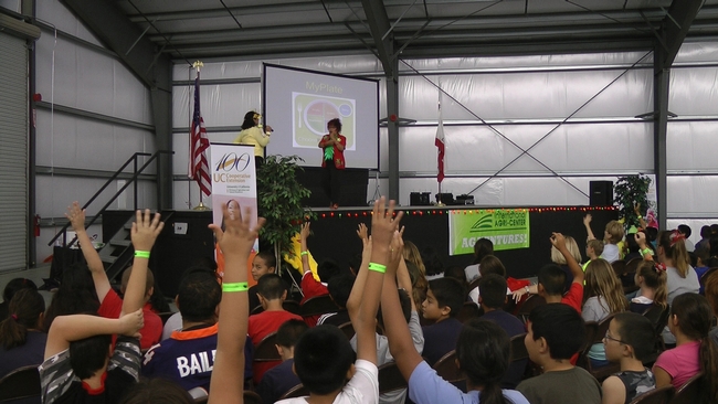 Fourth-graders volunteer to be contestants at the UC CalFresh 'gameshow' What Does MyPlate Say?