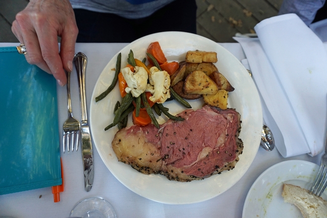 Food bloggers enjoyed a prime rib dinner at Gateway Gardens on the UC Davis campus.