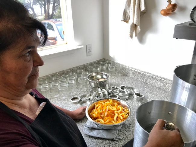 UC Master Food Preserver Lena McCovey prepares candied orange peels. (Photo Barbara Goldberg)