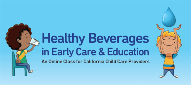 Healthy Beverages in Child Care Online Course with cartoon images of kids