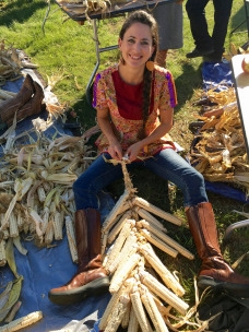 Native Americans hold thanksgiving feasts many times throughout the year, says Elizabeth Hoover, shown braiding corn.