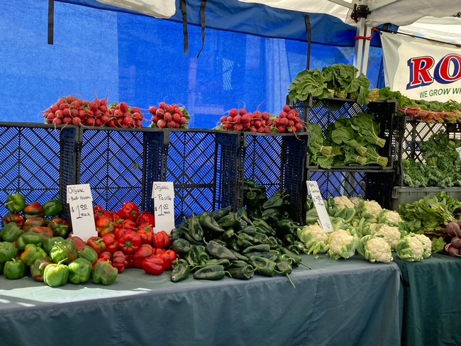 Organic vegetables on display at a farmers market