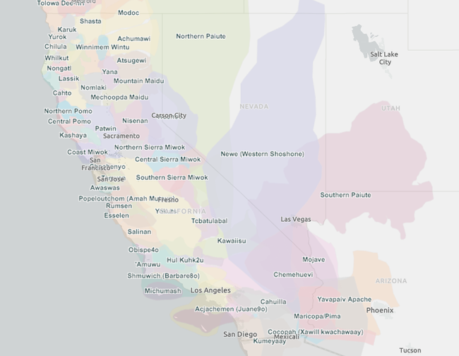 Map of tribal lands in California