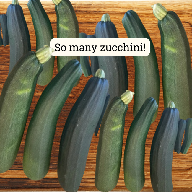 Cutting board with many zucchini